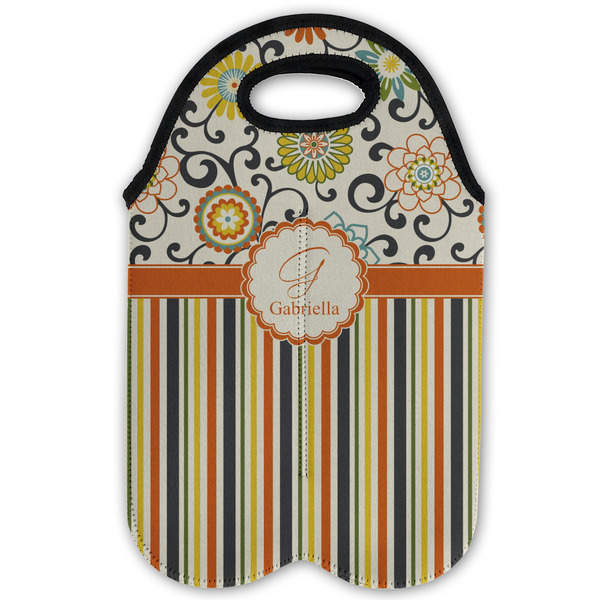 Swirls, Floral & Stripes Double Wine Tote - Flat (new)