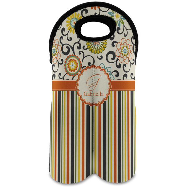 Custom Swirls, Floral & Stripes Wine Tote Bag (2 Bottles) (Personalized)