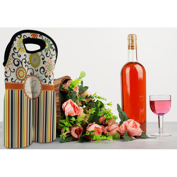 Swirls, Floral & Stripes Double Wine Tote - LIFESTYLE (new)