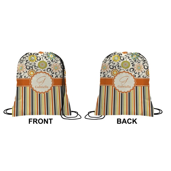 Swirls, Floral & Stripes Drawstring Backpack Front & Back Small