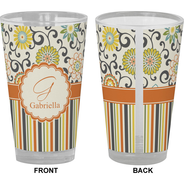 Swirls, Floral & Stripes Pint Glass - Full Color - Front & Back Views