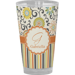 Swirls, Floral & Stripes Pint Glass - Full Color (Personalized)