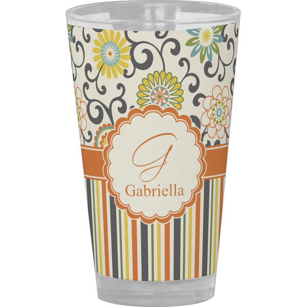 Custom Swirls, Floral & Stripes Pint Glass - Full Color (Personalized)