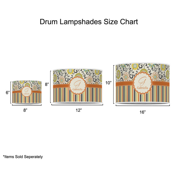 Swirls, Floral & Stripes Drum Lampshades - Sizing Chart