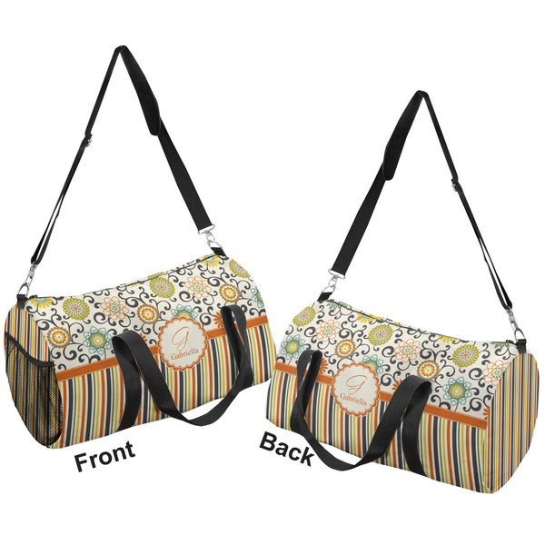 Swirls, Floral & Stripes Duffle bag large front and back sides