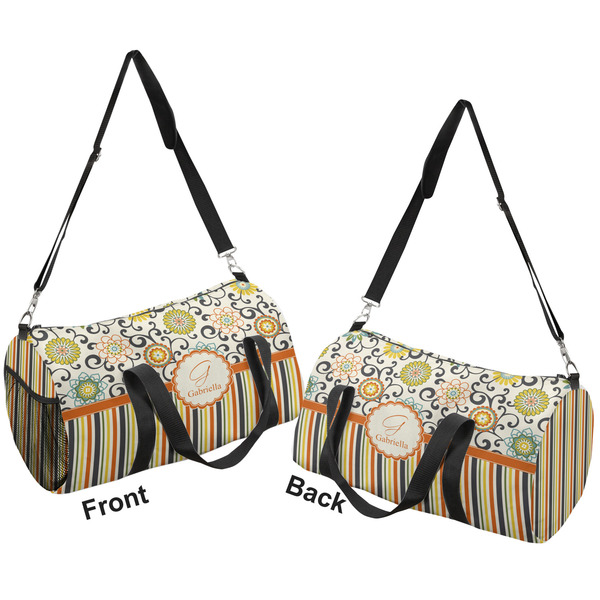 Swirls, Floral & Stripes Duffle bag small front and back sides