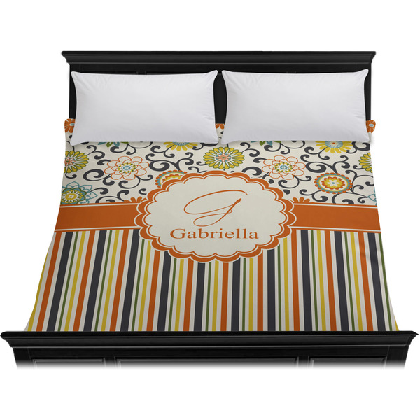 Swirls, Floral & Stripes Duvet Cover - King - On Bed - No Prop