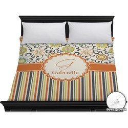 Swirls, Floral & Stripes Duvet Cover - King (Personalized)