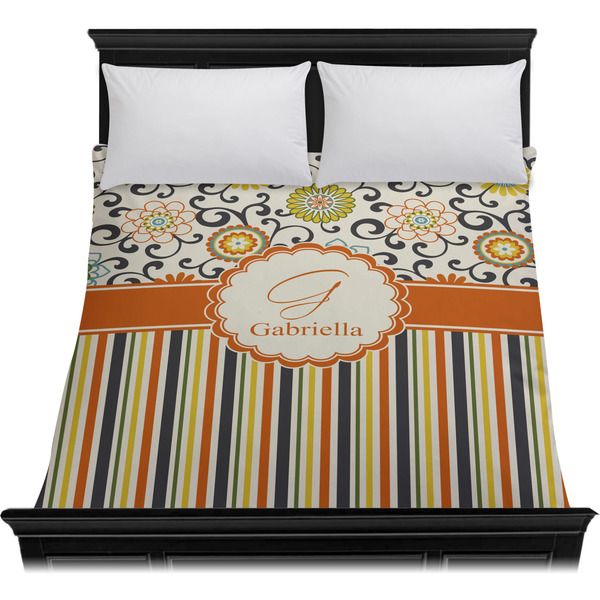 Swirls, Floral & Stripes Duvet Cover - Queen - On Bed - No Prop