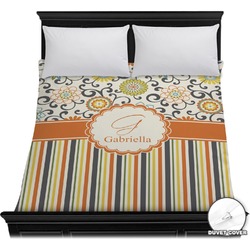 Swirls, Floral & Stripes Duvet Cover - Full / Queen (Personalized)