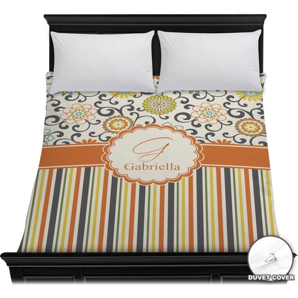 Custom Swirls, Floral & Stripes Duvet Cover - Full / Queen (Personalized)