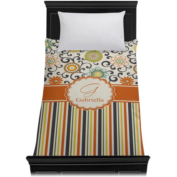 Swirls, Floral & Stripes Duvet Cover - Twin XL - On Bed - No Prop