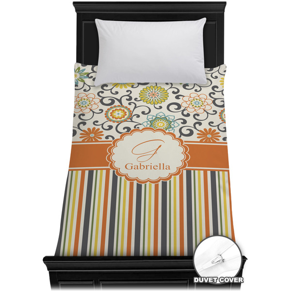 Custom Swirls, Floral & Stripes Duvet Cover - Twin XL (Personalized)