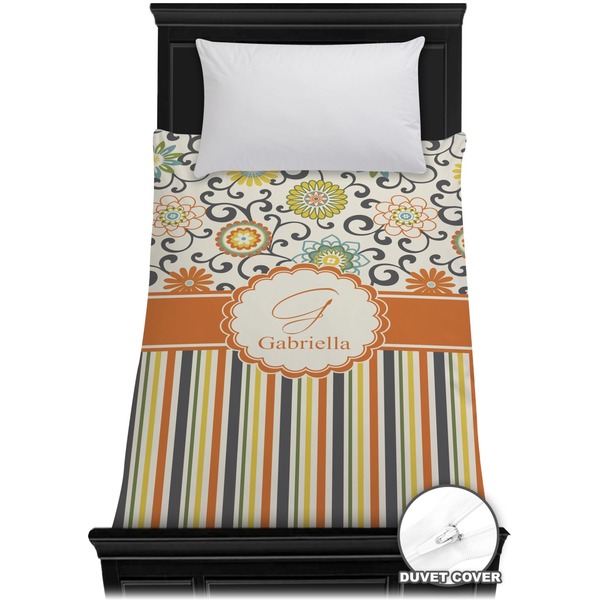 Custom Swirls, Floral & Stripes Duvet Cover - Twin (Personalized)