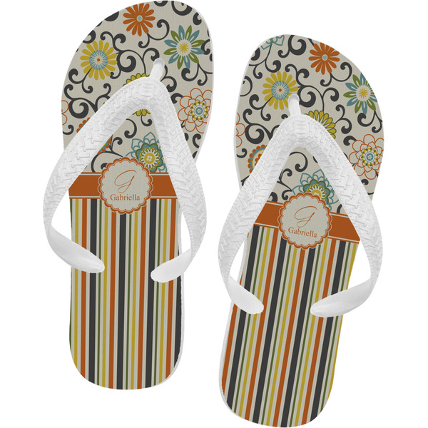 Custom Swirls, Floral & Stripes Flip Flops - XSmall (Personalized)