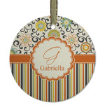 Swirls, Floral & Stripes Flat Glass Ornament - Round w/ Name and Initial