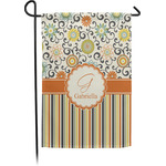 Swirls, Floral & Stripes Small Garden Flag - Single Sided w/ Name and Initial