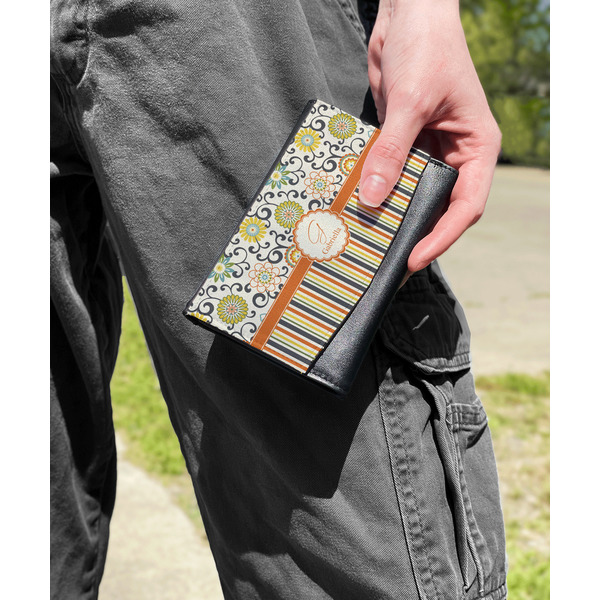 Swirls, Floral & Stripes Genuine Leather Womens Wallet - In Context