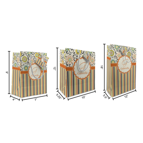 Swirls, Floral & Stripes Gift Bags - All Sizes - Dimensions