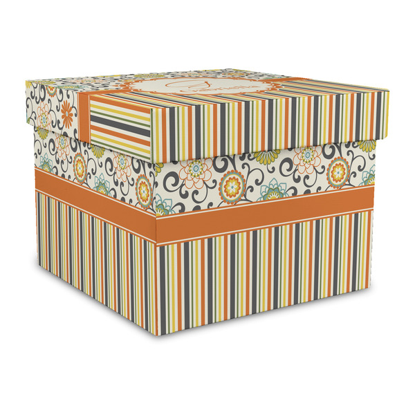 Custom Swirls, Floral & Stripes Gift Box with Lid - Canvas Wrapped - Large (Personalized)