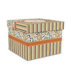 Swirls, Floral & Stripes Gift Box with Lid - Canvas Wrapped - Medium (Personalized)