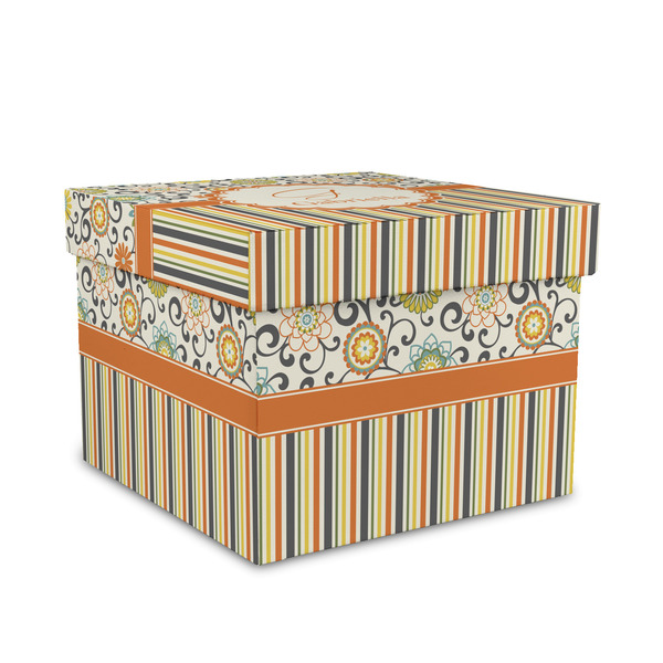 Custom Swirls, Floral & Stripes Gift Box with Lid - Canvas Wrapped - Medium (Personalized)