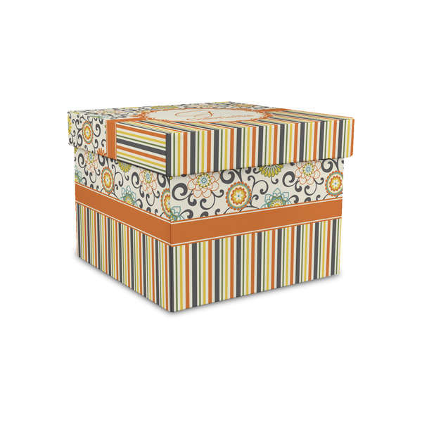Custom Swirls, Floral & Stripes Gift Box with Lid - Canvas Wrapped - Small (Personalized)