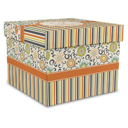 Swirls, Floral & Stripes Gift Box with Lid - Canvas Wrapped - X-Large (Personalized)