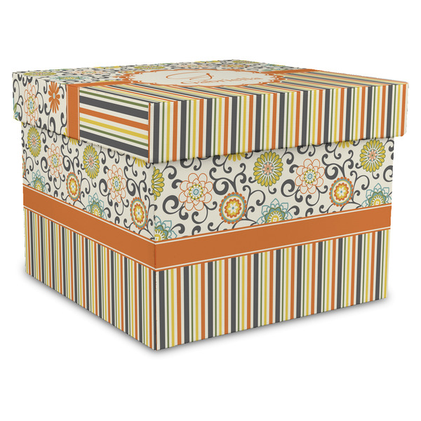 Custom Swirls, Floral & Stripes Gift Box with Lid - Canvas Wrapped - X-Large (Personalized)