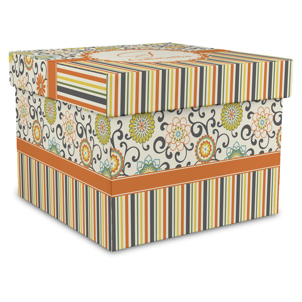 Custom Swirls, Floral & Stripes Gift Box with Lid - Canvas Wrapped - XX-Large (Personalized)