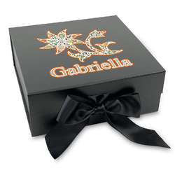 Swirls, Floral & Stripes Gift Box with Magnetic Lid - Black (Personalized)