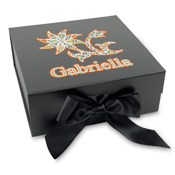 Custom Swirls, Floral & Stripes Gift Box with Magnetic Lid - Black (Personalized)