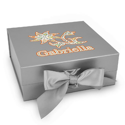 Swirls, Floral & Stripes Gift Box with Magnetic Lid - Silver (Personalized)