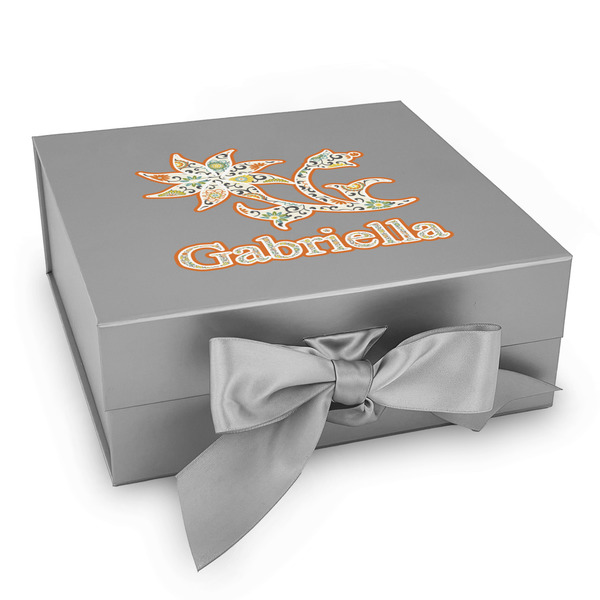 Custom Swirls, Floral & Stripes Gift Box with Magnetic Lid - Silver (Personalized)