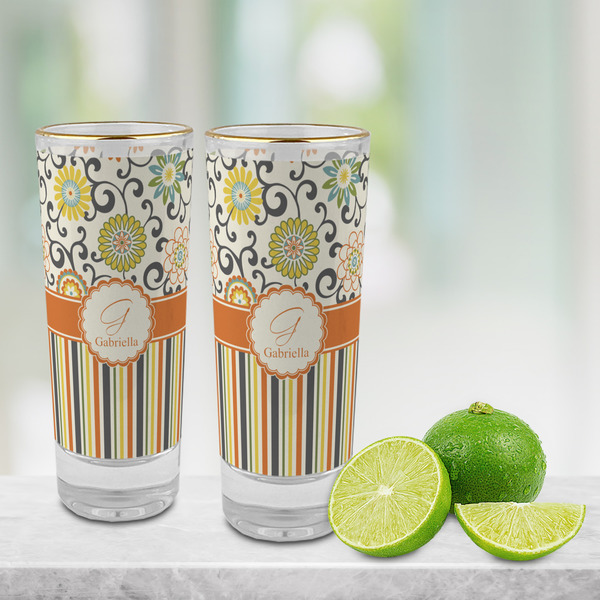 Swirls, Floral & Stripes Glass Shot Glass - 2 oz - LIFESTYLE