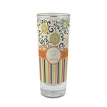 Swirls, Floral & Stripes 2 oz Shot Glass -  Glass with Gold Rim - Single (Personalized)