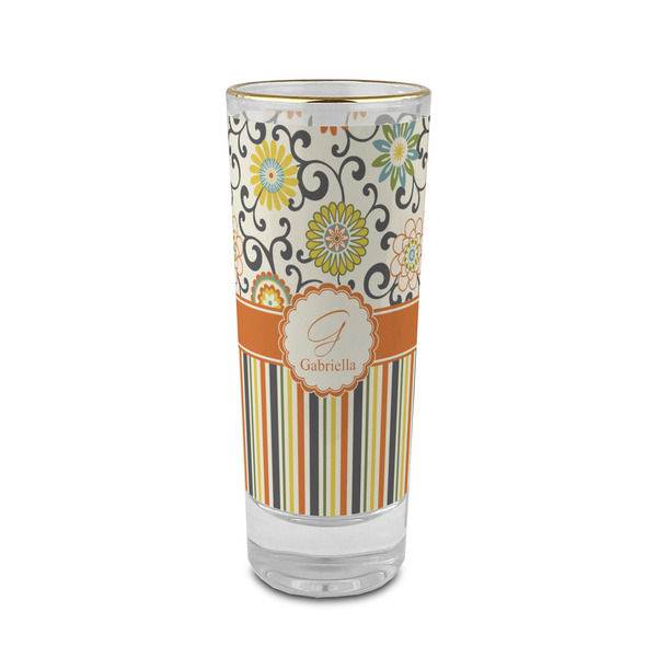 Custom Swirls, Floral & Stripes 2 oz Shot Glass -  Glass with Gold Rim - Single (Personalized)