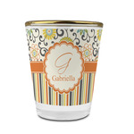 Swirls, Floral & Stripes Glass Shot Glass - 1.5 oz - with Gold Rim - Set of 4 (Personalized)