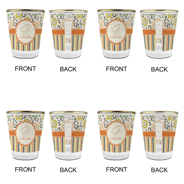 Swirls, Floral & Stripes Glass Shot Glass - with gold rim - Set of 4 - APPROVAL