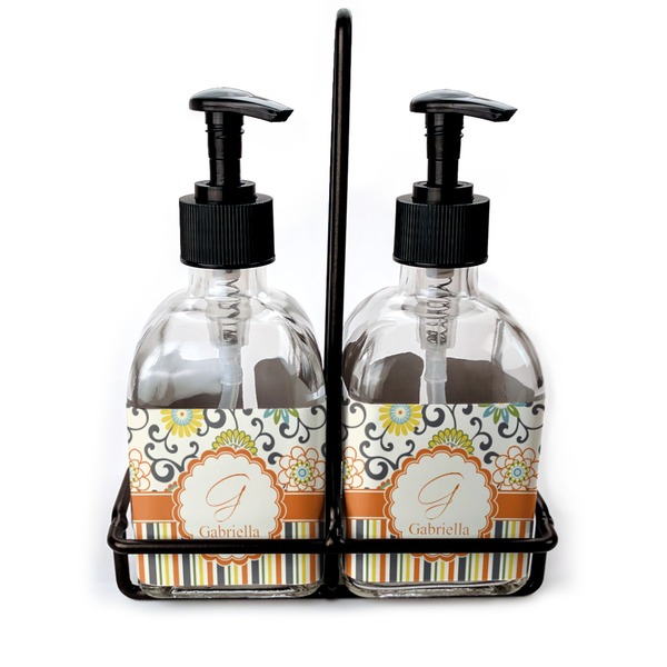 Custom Swirls, Floral & Stripes Glass Soap & Lotion Bottle Set (Personalized)