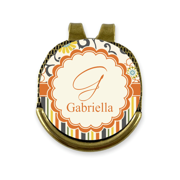 Custom Swirls, Floral & Stripes Golf Ball Marker - Hat Clip - Gold