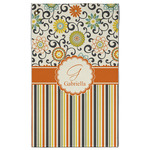 Swirls, Floral & Stripes Golf Towel - Poly-Cotton Blend - Large w/ Name and Initial
