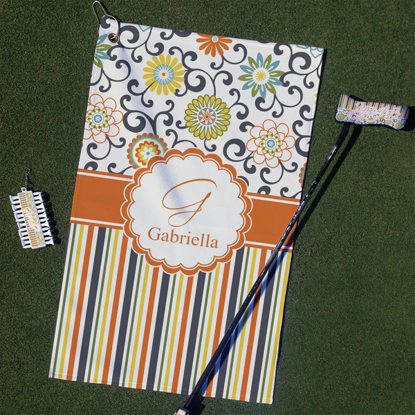 Custom Swirls, Floral & Stripes Golf Towel Gift Set (Personalized)