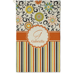 Swirls, Floral & Stripes Golf Towel - Poly-Cotton Blend - Small w/ Name and Initial