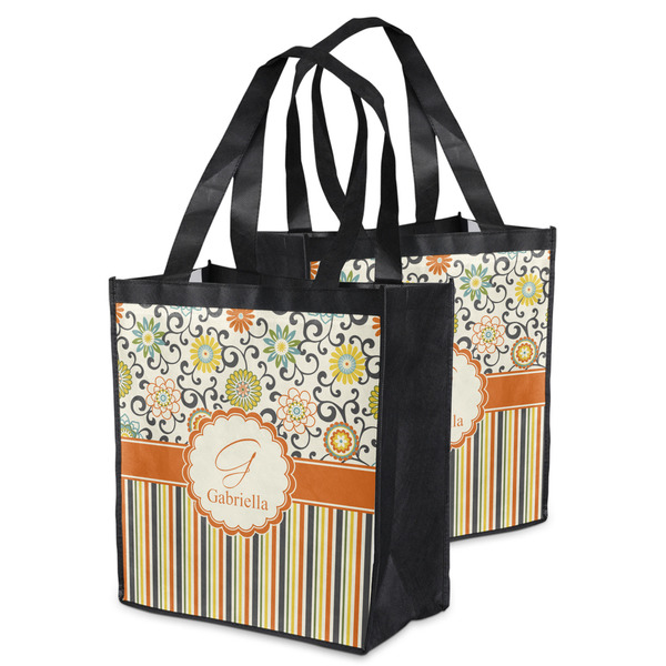 Swirls, Floral & Stripes Grocery Bag - MAIN