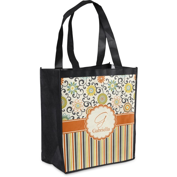 Custom Swirls, Floral & Stripes Grocery Bag (Personalized)