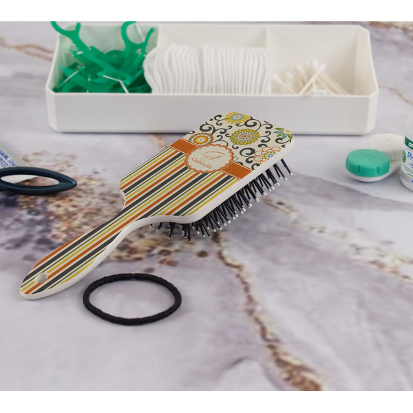 Swirls, Floral & Stripes Hair Brush - In Bathroom