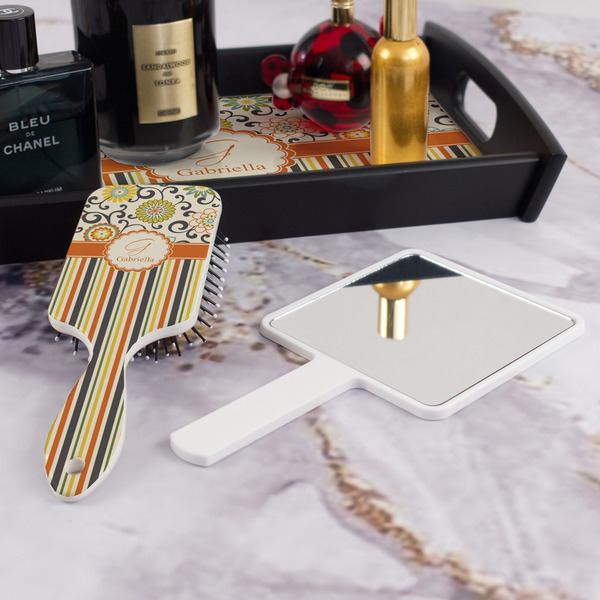 Swirls, Floral & Stripes Hair Brush - With Hand Mirror