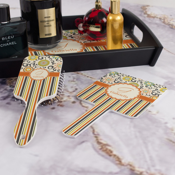 Swirls, Floral & Stripes Hair Brush and Hand Mirror - Bathroom Scene