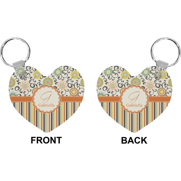 Swirls, Floral & Stripes Heart Keychain (Front + Back)